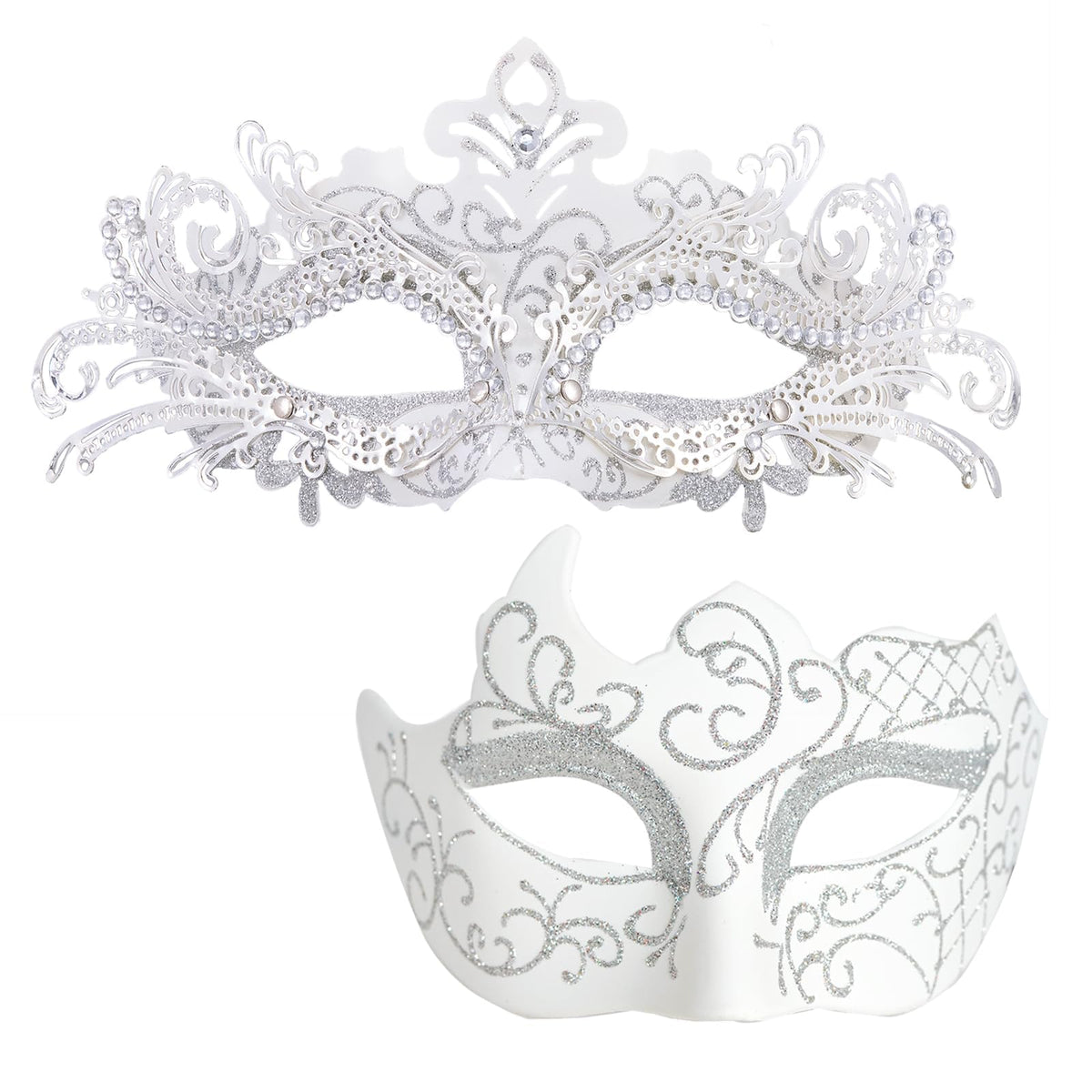 MYSEUNI white masquerade mask for couples with rhinestones for an elegant event