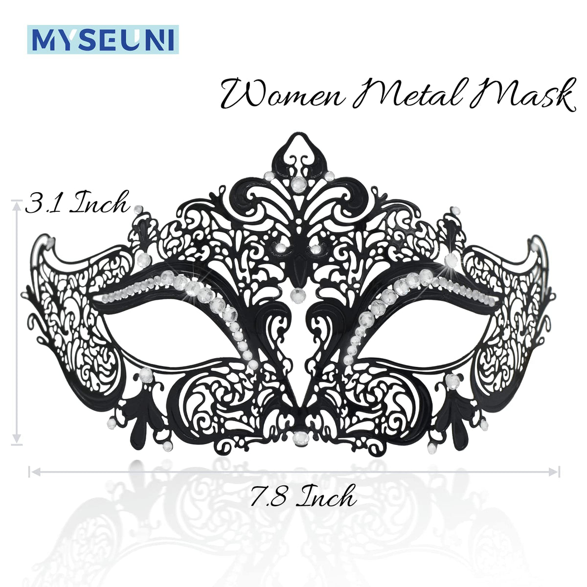 MYSEUNI women's metal mask with rhinestones, eye-catching cosplay accessory.