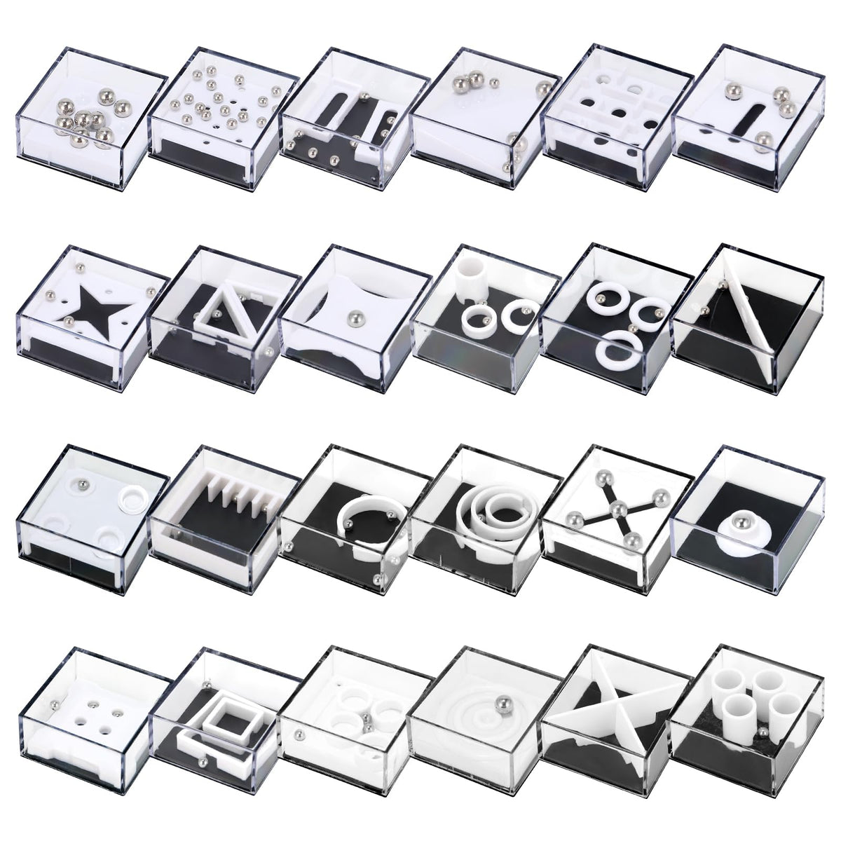 Mytothfy 24-pack brain teaser cubes close-up of vibrant maze challenges