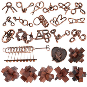 Mytothfy 24-pcs brain teaser wooden set, varied pieces for tactile focus and problem solving.