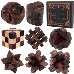 Mytothfy 8-piece wooden brain teaser with 3D interlocking design for focused play