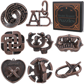 Mytothfy 8-piece brain teaser puzzle set with interlocking design for mental challenge.