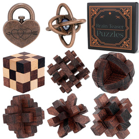 Mytothfy 8-piece brain teaser set shown as varied difficulty pieces for cognitive challenge