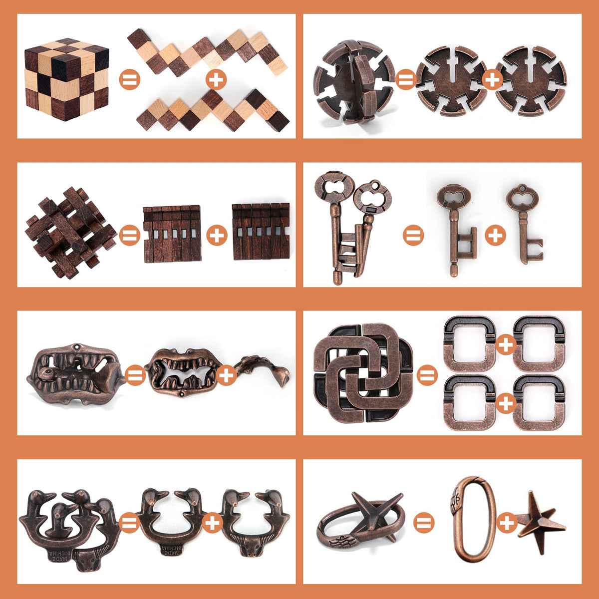 Mytothfy interlocking 3D puzzle in wood and steel, portable challenge