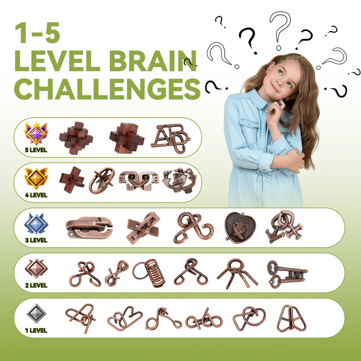 Mytothfy metal 3D brain teaser engages fine motor skills and problem solving.