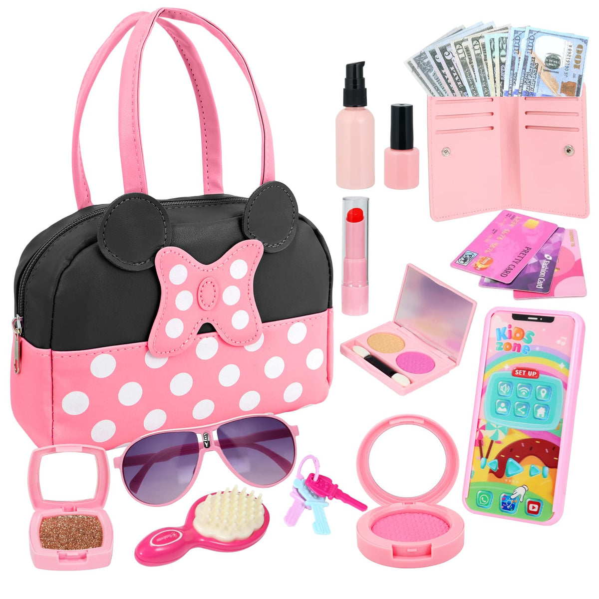 Mytothfy pretend play purse set handbag boosts imaginative travel play and organization for kids