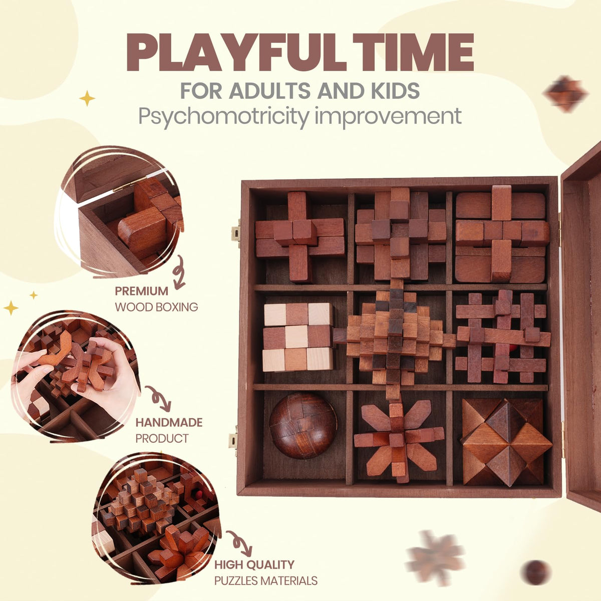 Mytothfy wooden brain puzzle pieces with smooth edges encourage calm concentration