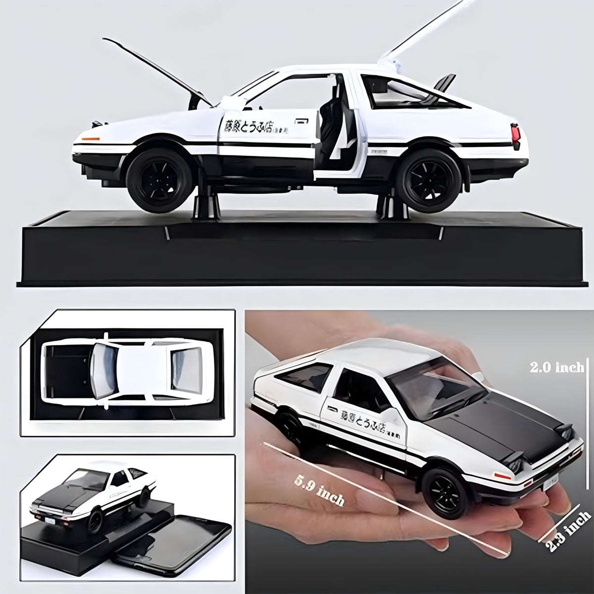 Mzexoma Initial D Trueno AE86 front-angle view highlights authentic styling.