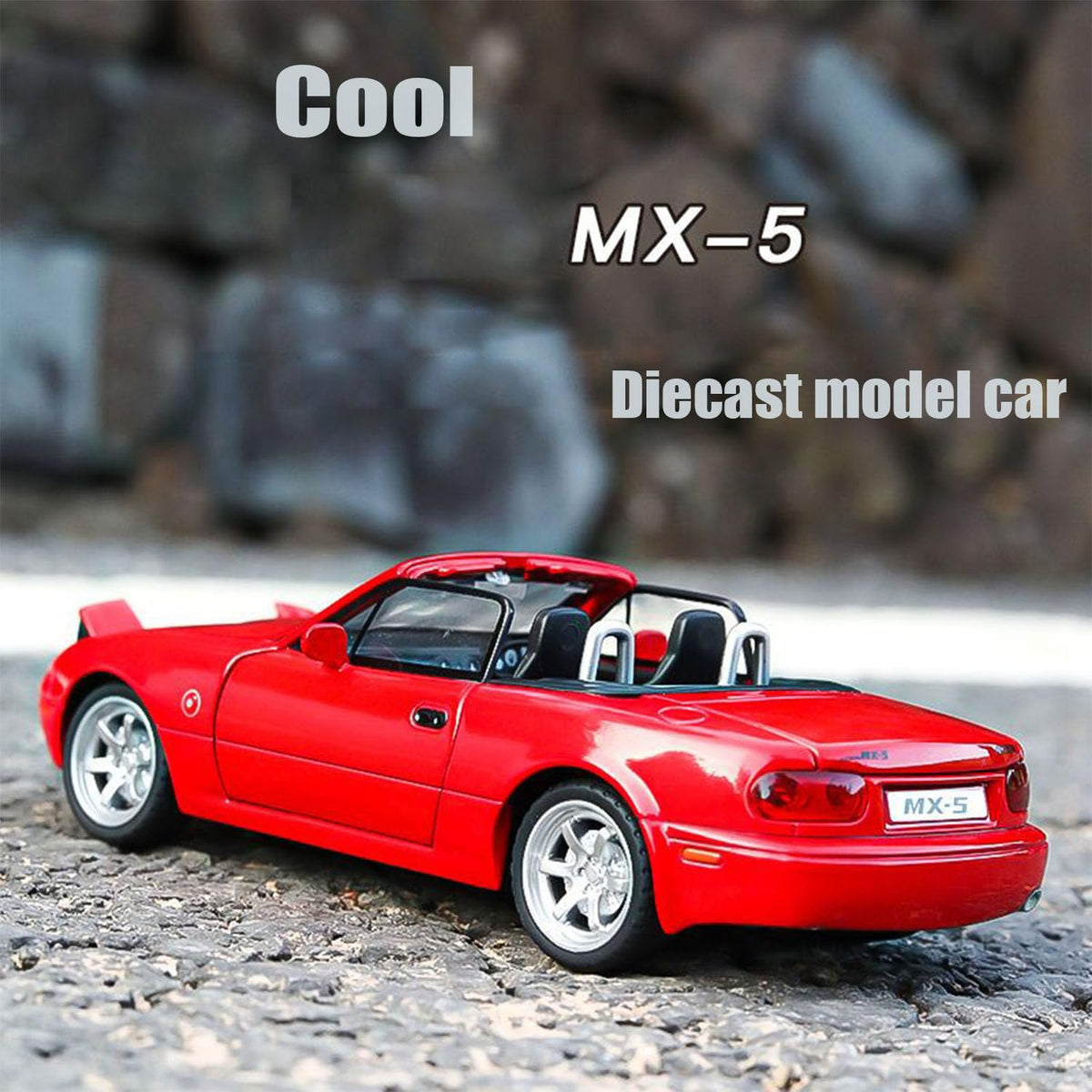 Mzexoma Miata MX-5 1:32 model with steerable front wheels for realistic steering.