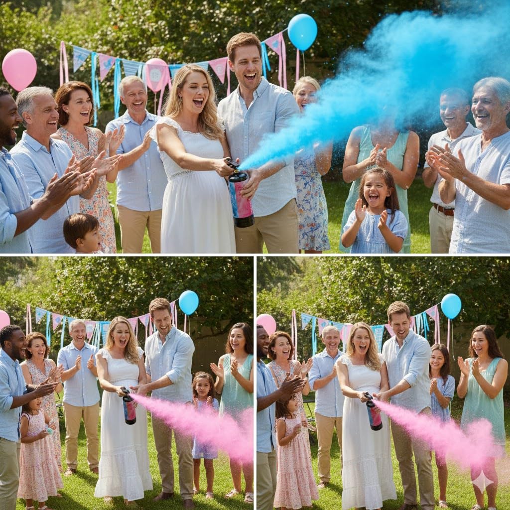 Mzopine Giant Gender Reveal Fire Extinguisher photo moment with crowd