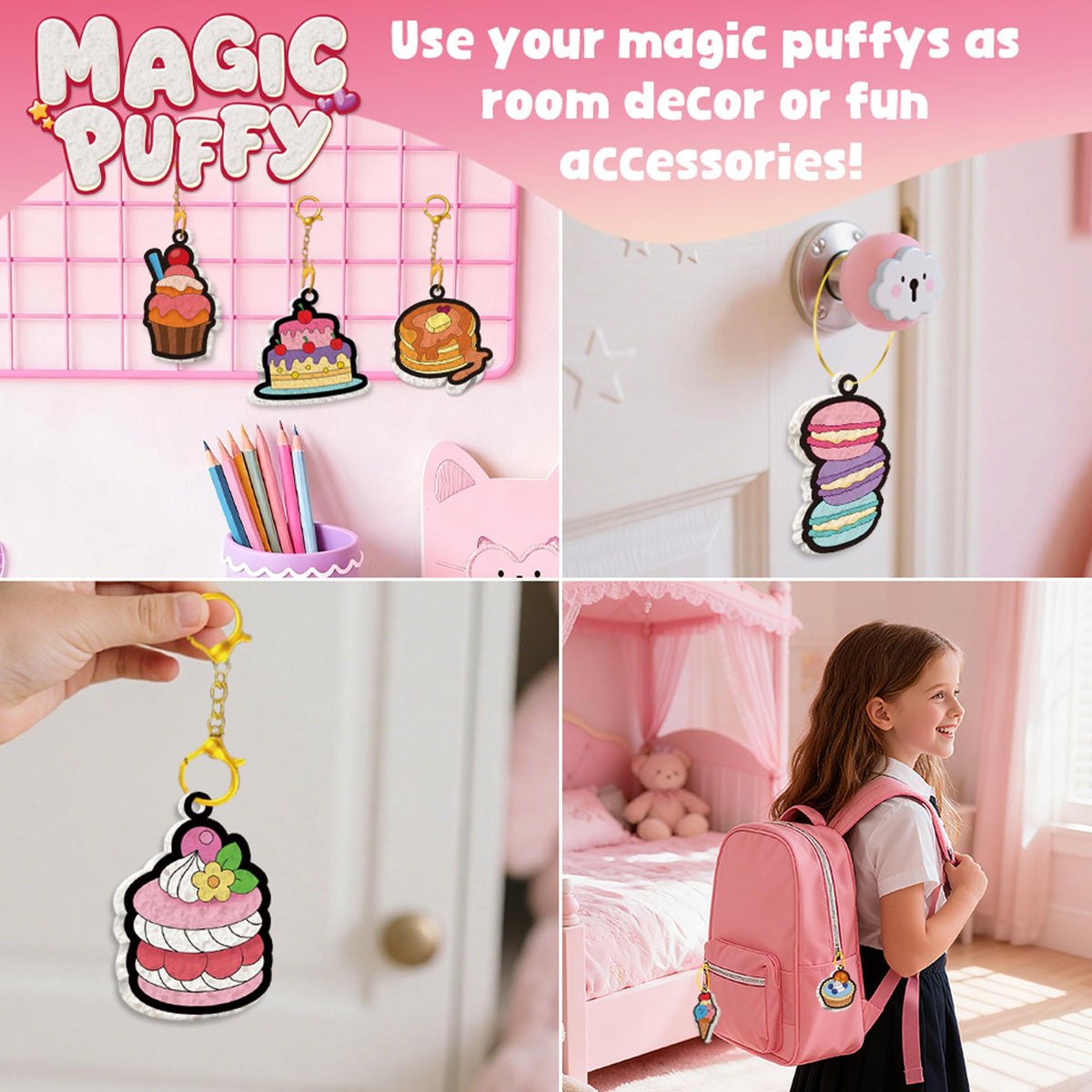 MZYTOZA Puff art display ideas for backpacks and walls.