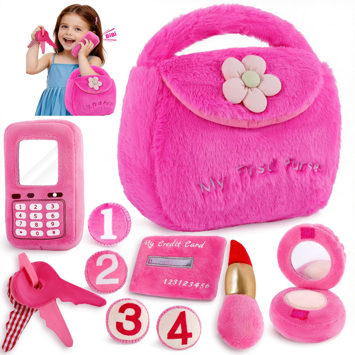 Nabance Play Plush Purse for pretend-play and dress-up fun with a soft tote