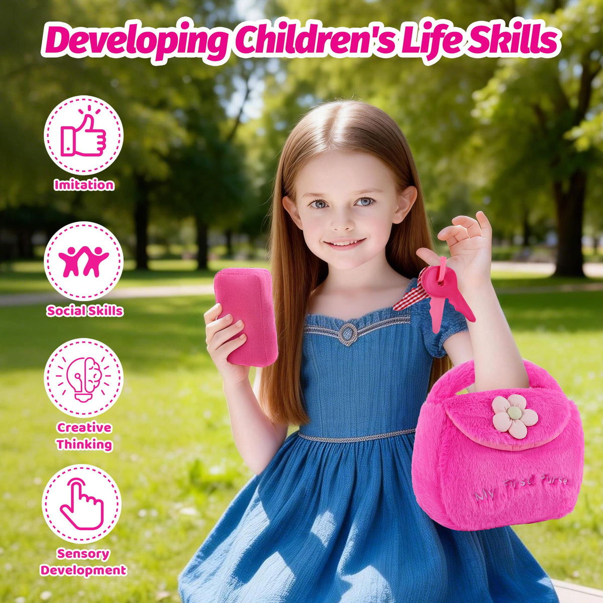Nabance toy phone inside purse featuring a squeaker for motor skills