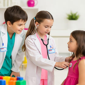 Nabobs pink doctor costume for kids, perfect for career day or party use