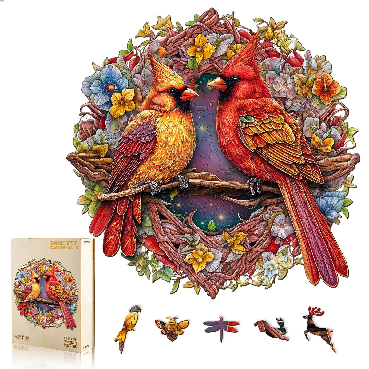 NABYSHOP Cardinal puzzle cardinals on branches in a wreath for calming family activity