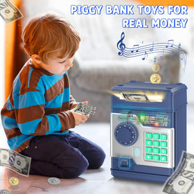 NAFEIV Piggy Bank capacity showing coins and notes storage for growth savings