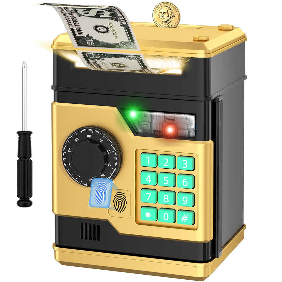 NAFEIV piggy bank front view with password and fingerprint access for secure saving