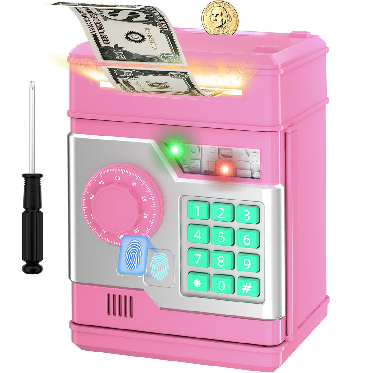 NAFEIV piggy bank front view in light pink showing kid-friendly savings design