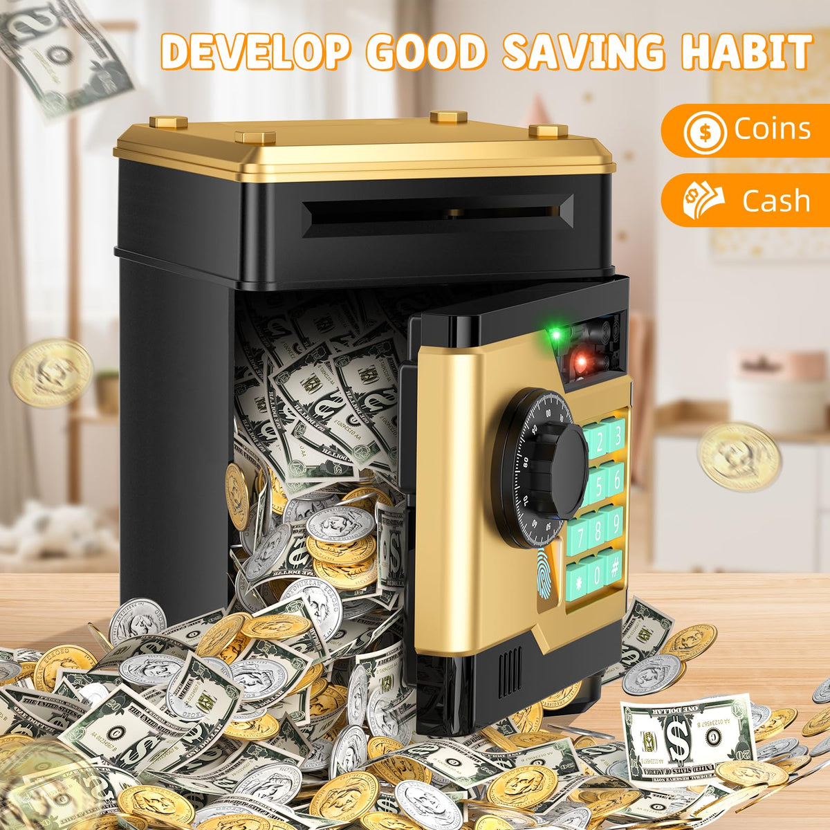 NAFEIV piggy bank kid-friendly design inviting hands-on learning