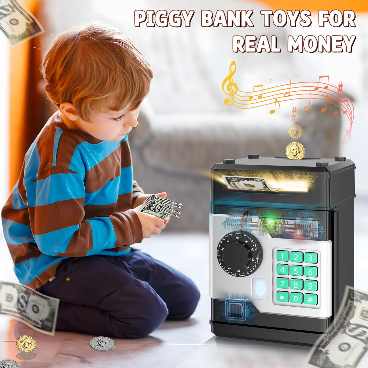 NAFEIV Piggy Bank large-capacity storage fits coins and notes safely.