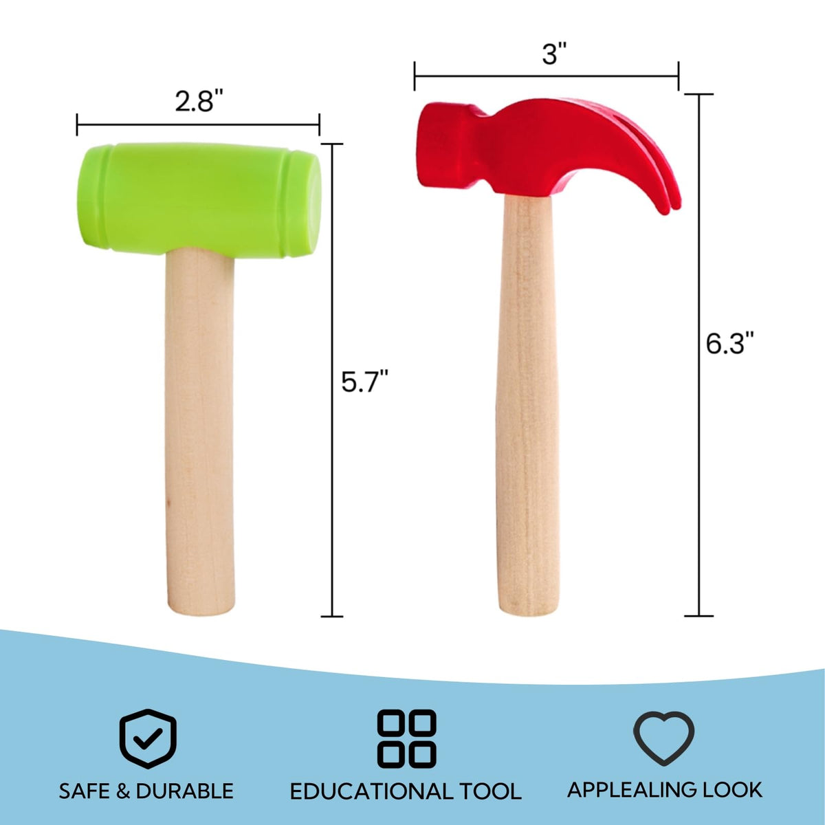Nagpew wooden hammer toy green small size fits little hands for easy manipulation