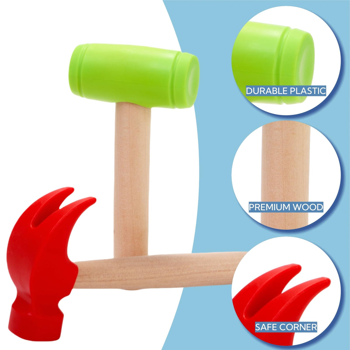 Nagpew wooden hammer toy details highlight smooth handle and sturdy construction