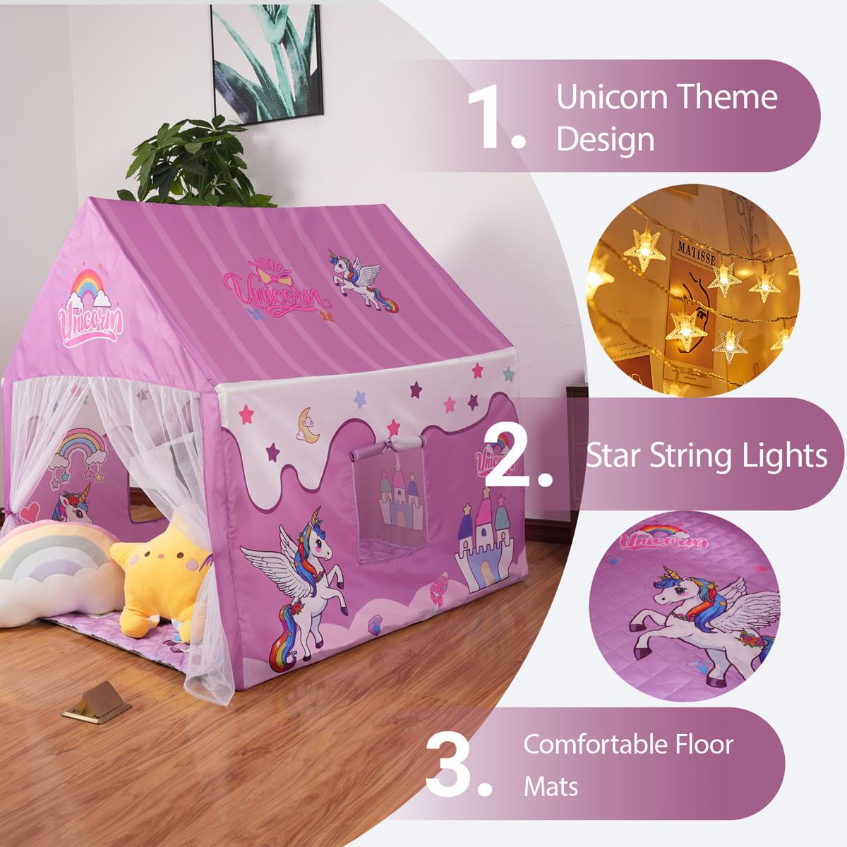 Naibrxh playhouse front view with mats included for cozy playtime.