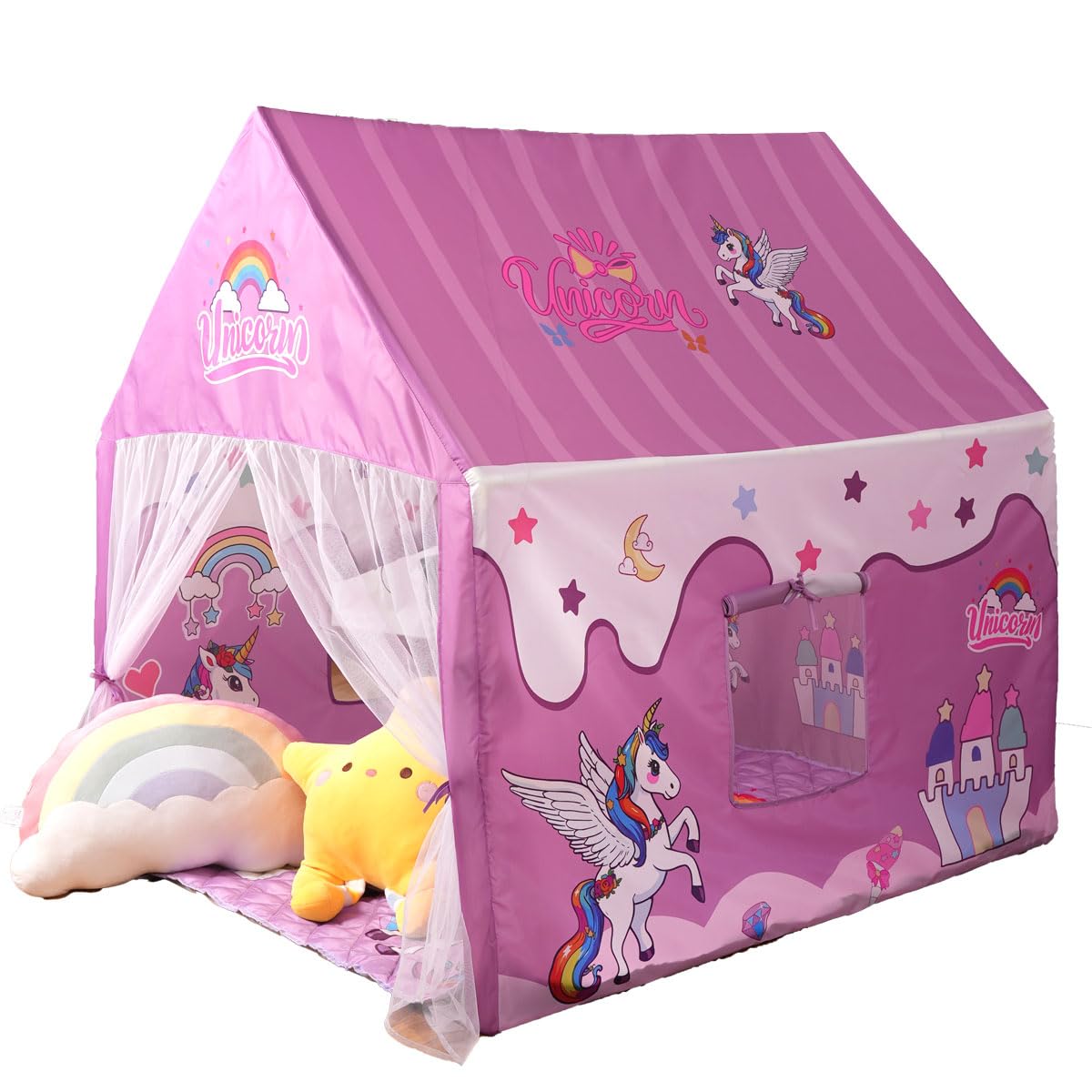 Naibrxh Princess Unicorn Castle Playhouse side view for indoor imaginative play.