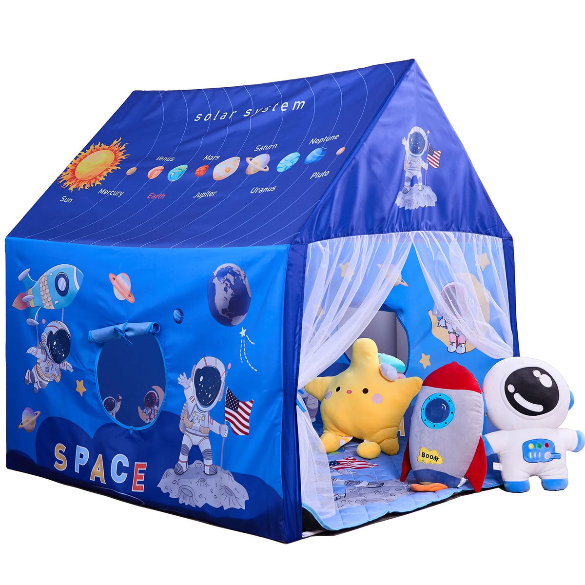 Naibrxh Space Rocket Tent front view offers durable play space for indoor or outdoor fun