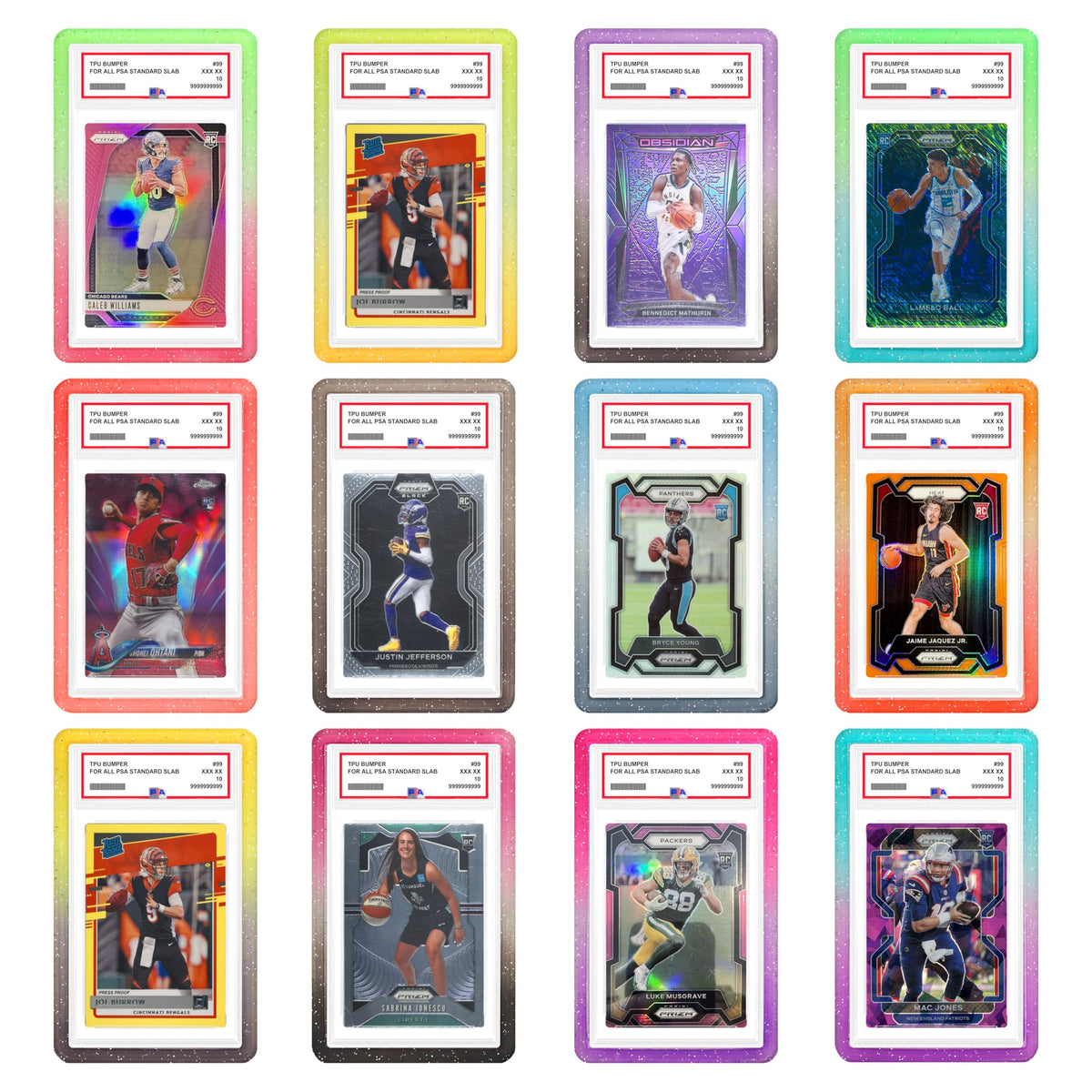 NAKIS Slab Guard gradient glitter 12-pack protects PSA cards with style and clarity