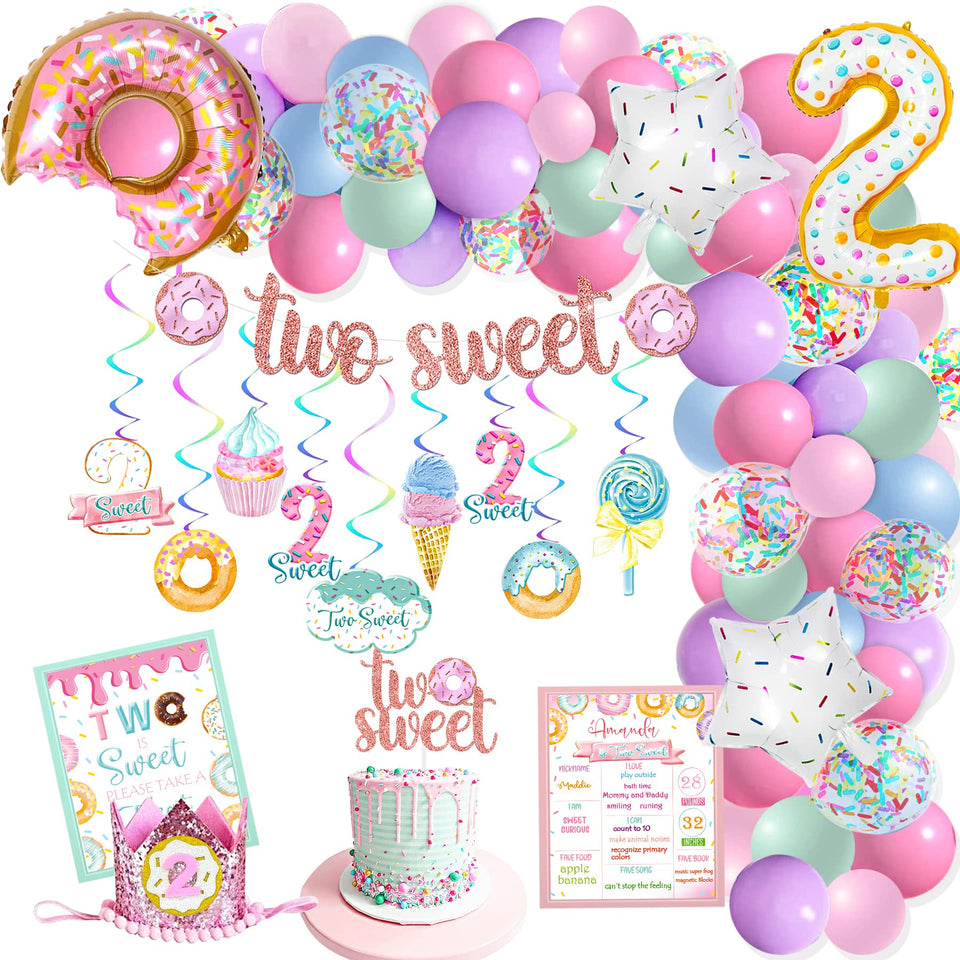 NALONER Two Sweet banner and cake topper for stylish girl's 2nd birthday party.