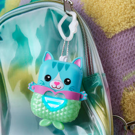 Nano-MALS Pawtricia blue kitty attached clip—on-the-go keychain and bag charm.