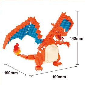 Nanoblock Charizard Deluxe Edition close-up of tiny bricks demonstrates precision tolerances.