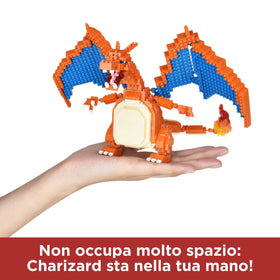 Nanoblock Charizard Deluxe Edition instruction booklet open, highlighting clear step-by-step guidance.