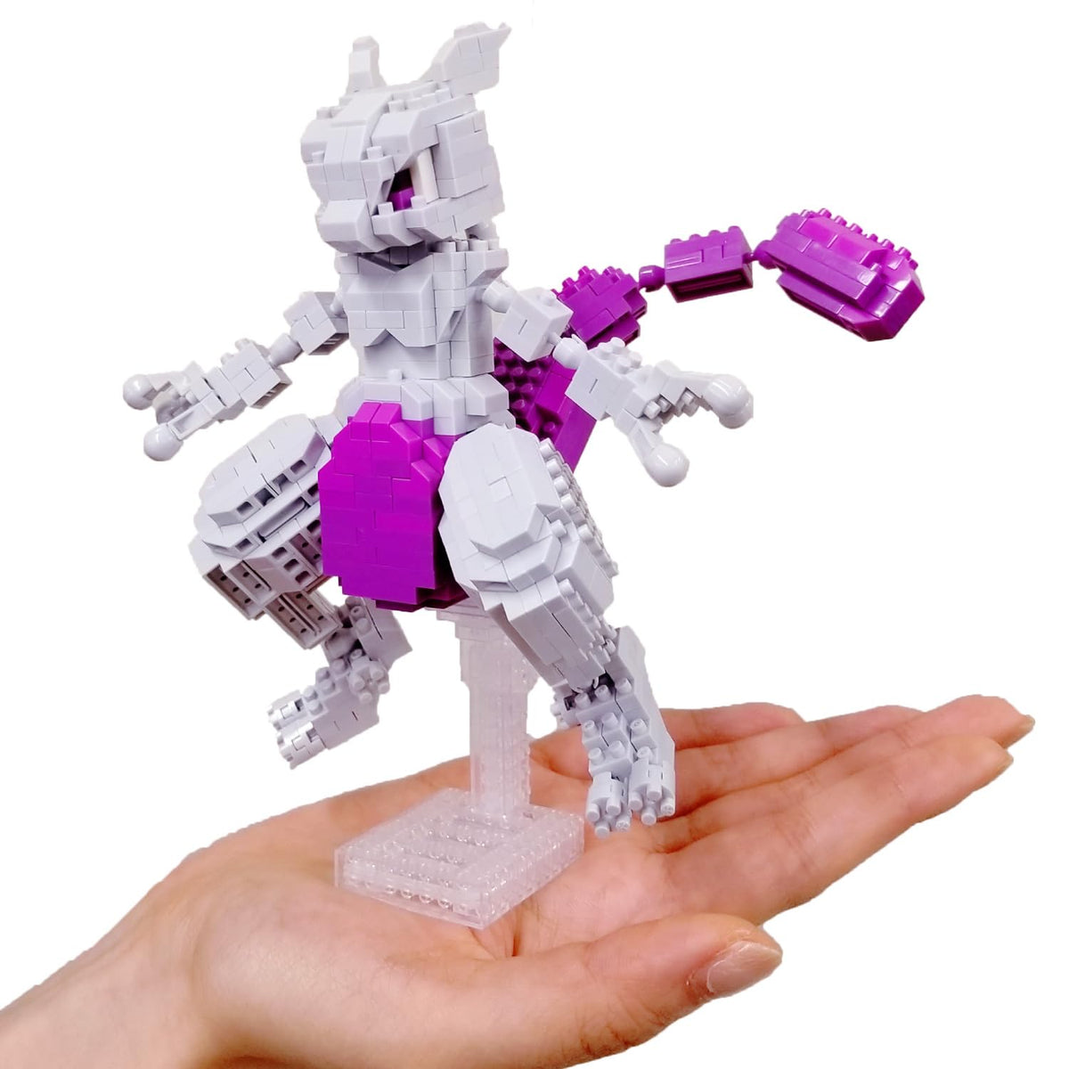 Detailed close view of Nanoblock Mewtwo bricks for accuracy and texture.