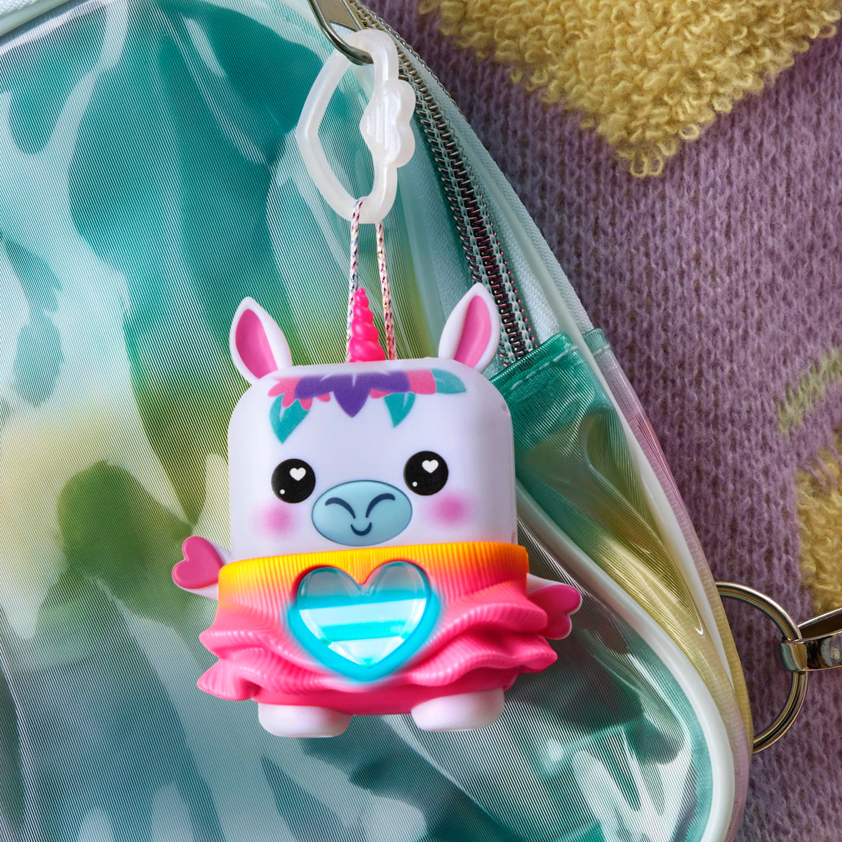 Nano-MALS Meadowmist unicorn attached clip doubles as a portable keychain