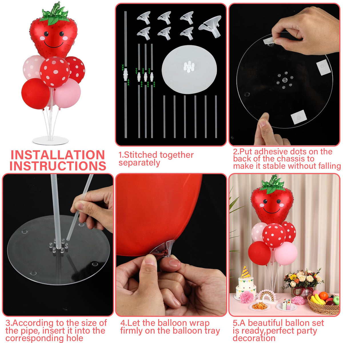 Naozinebi 10-inch red and pink balloons brighten table decor.