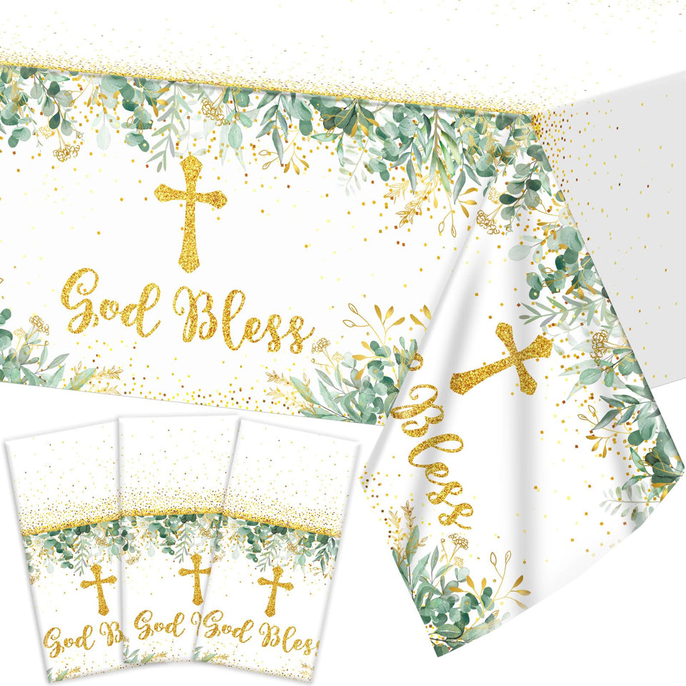 Naozinebi 3pc God Bless tablecloth pack covers ceremonies conveniently