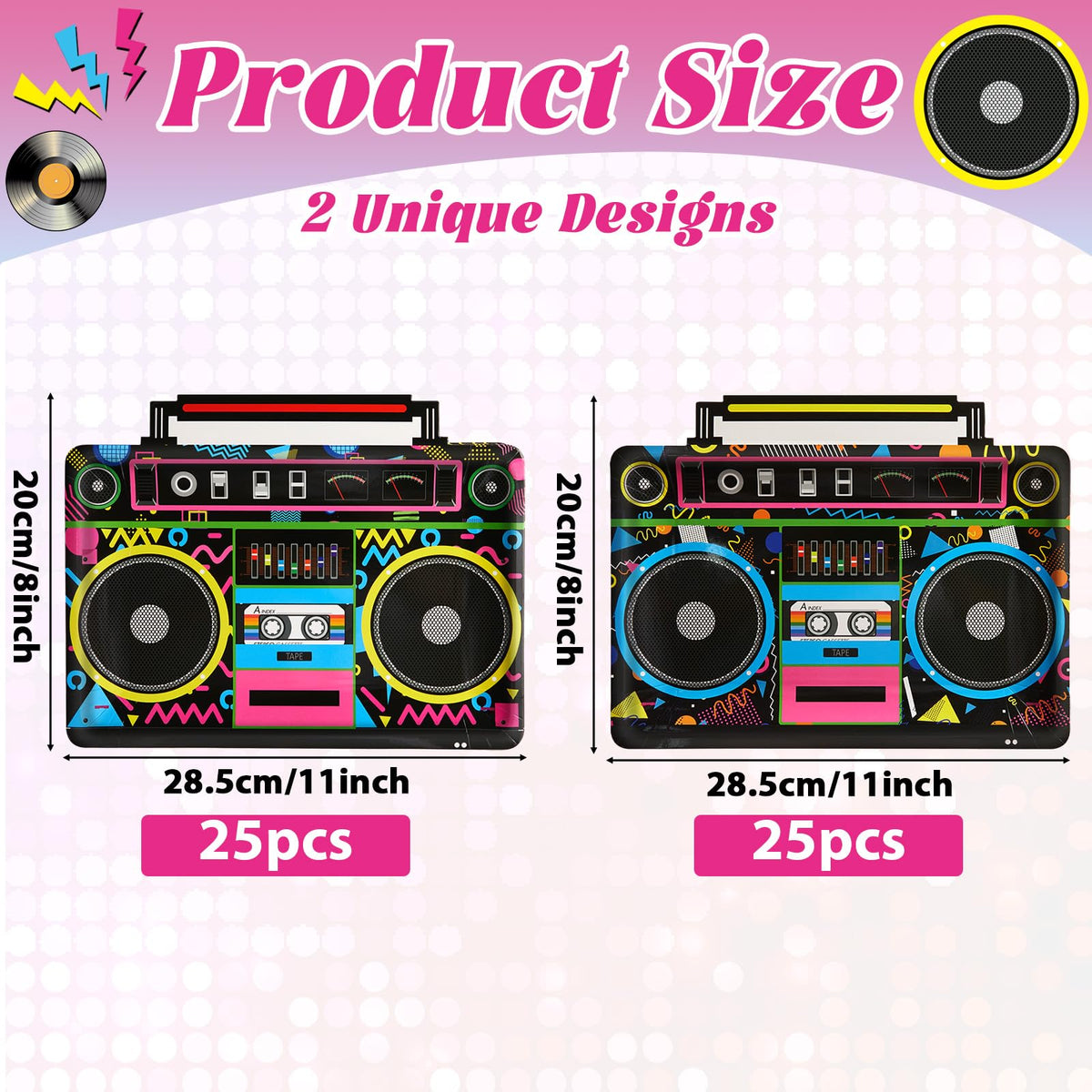 Naozinebi 80s-90s theme plates add retro vibe and quick cleanup.