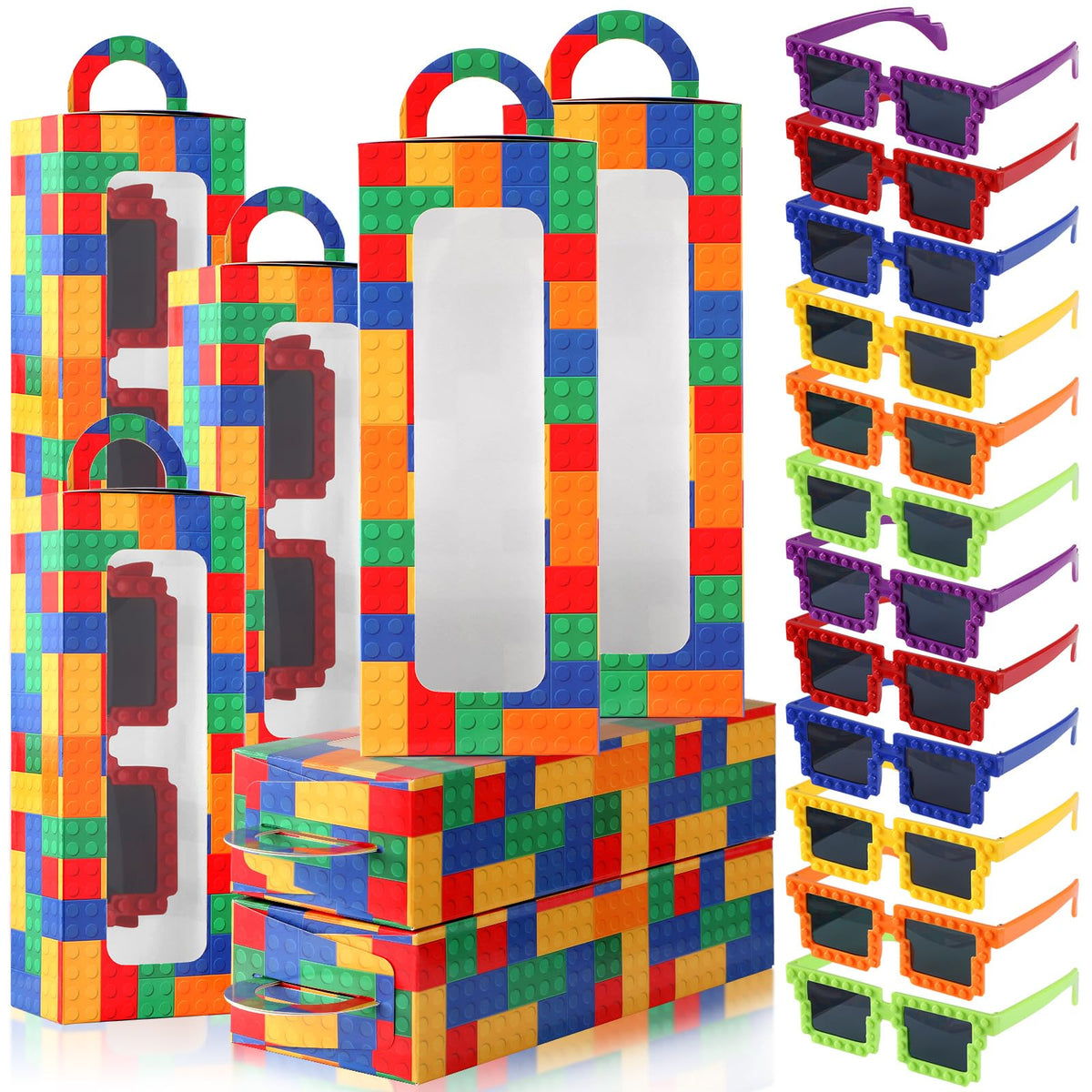 Naozinebi block party gift boxes in vibrant colors for candies and prizes.