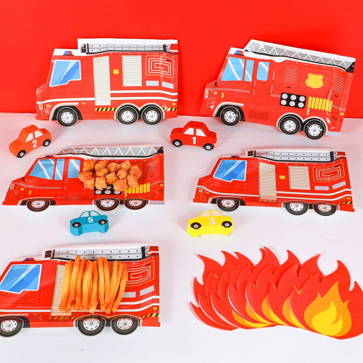 Naozinebi firetruck plates closeup shows durable paper quality.