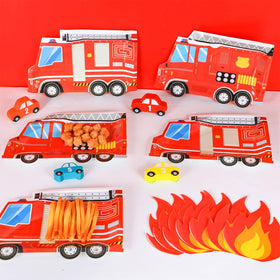 Naozinebi firetruck plates closeup shows durable paper quality.