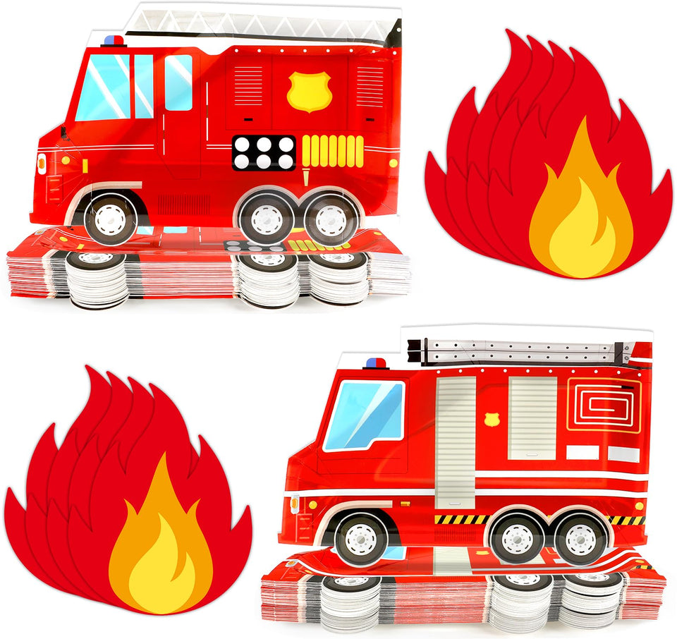 Naozinebi firetruck plates add bold color for themed parties.