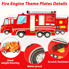Naozinebi firetruck tableware helps create a cohesive firefighter tablescape.