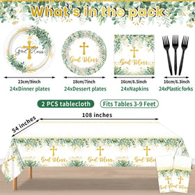 Naozinebi First Holy Communion tableware creates a coordinated religious table setting.