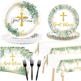 Naozinebi God Bless baptism plates for quick cleanup after the ceremony.