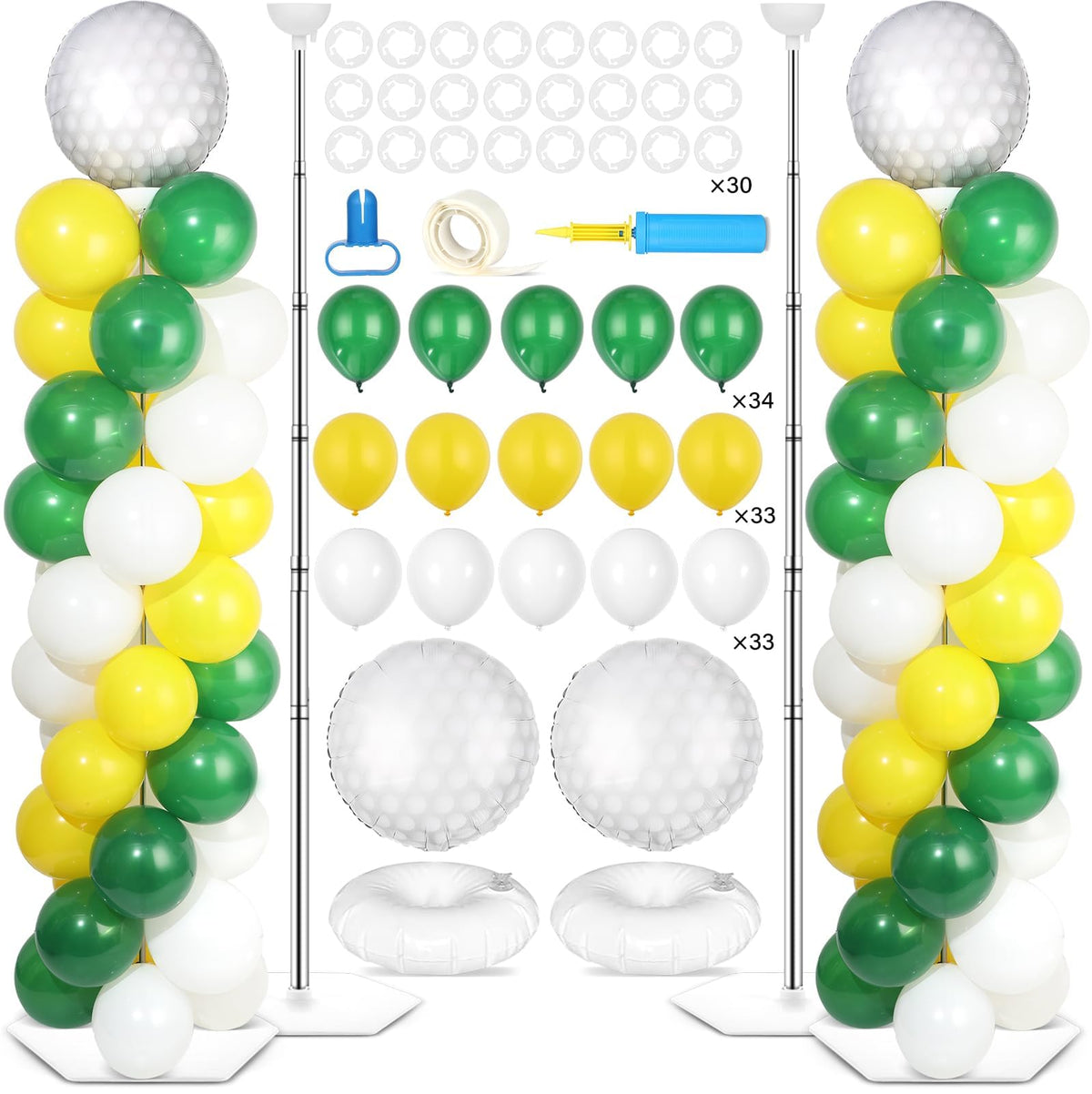 Naozinebi golf ball balloon column stand assembly with adjustable height for events.