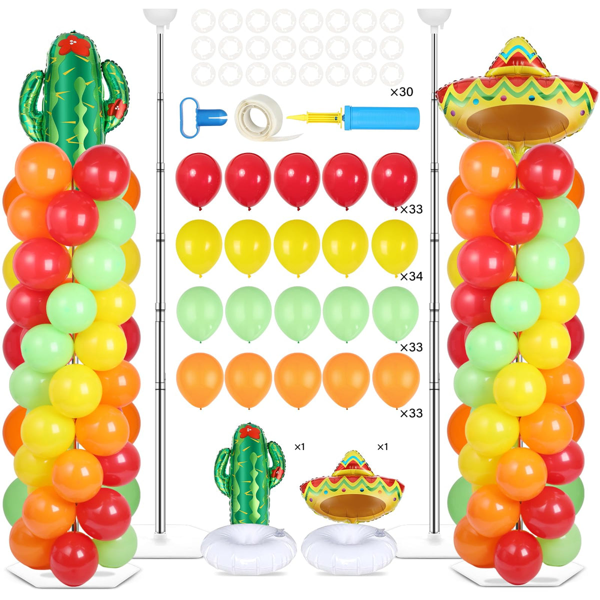 Naozinebi Mexican Fiesta balloon column kit packaging enables quick setup.