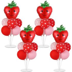 Naozinebi strawberry balloons stand kit on a table centerpiece for celebrations.