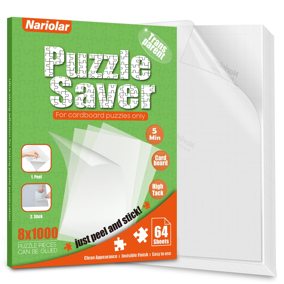 Nariolar puzzle glue sheets in clear front view for seamless preservation and display.